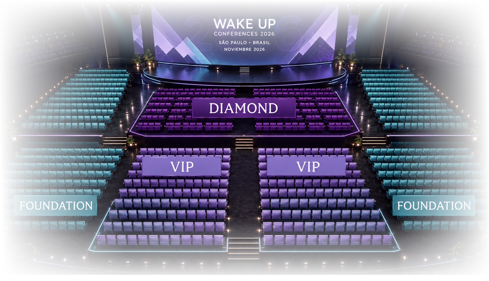 Mapa ilustrativo dos setores do Transamerica Expo Center para o Wake Up Brasil 2026
